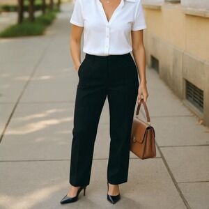 Reiss | Wide Leg Pintuck Black‎ Dress Pants Sz 10R Office Chic Capsule Wardrobe